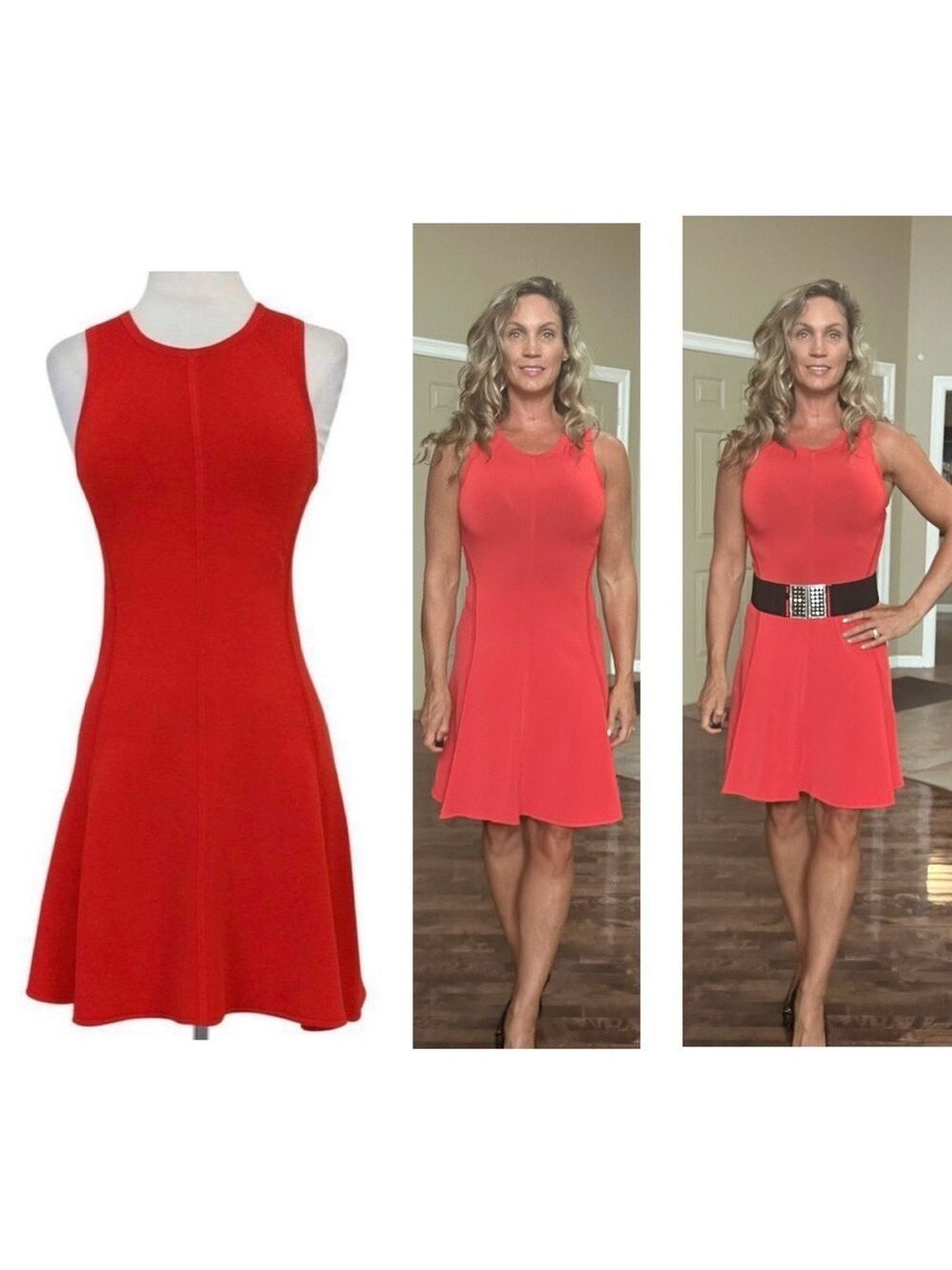 𝅺ALC Blood orange Sleeveless stretchy fit and flare bandage mini dress Sz L